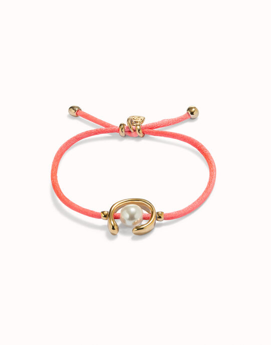 Pulsera de hilo fucsia con perla shell fornitura ba&ntilde;ada en oro 18k.